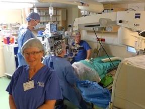 Joanne Thibault observing a pediatric cataract removal surgery led by Dr. Glenn Strauss. Photo supplied