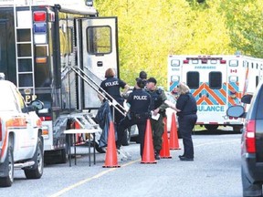 Ontario Provincial Police set up a command post on Highway 607 in the French River area while searching for two suspects last summer.
John Lappa/The Sudbury Star