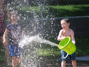 This youngster was one of dozzens that were cooling off at the City of Melfort Paddling pools which opened last week. Here he is splashing around at The Maude Burke Park on Thursday, July 4.