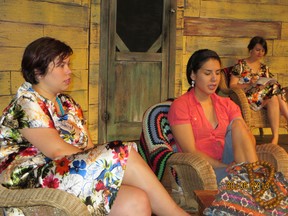 Ashley-Anne Offredi (left to right), Jody Taylor, Tahlia Zaloski, perform a scene from the second part of the production of Laundry and Bourbon, part of Rep21, the seventh season of Canadore College's theatre program.