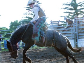 The next generation of Keeley rodeo stock, Chase Keeley,  scores a 60 in the saddle bronc on July 6.