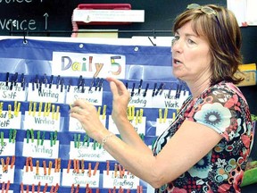 Educator Laurie Vonk leads a seminar for teachers at the arts-focused Summer Academy at Avon Public School Tuesday offered by the Elementary Teachers' Federation of Ontario. (SCOTT WISHART, The Beacon Herald)