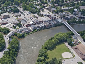 An aerial view of downtown Paris and the Grand River. (BRIAN THOMPSON Brantford Expositor)