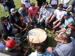 Drumming groups from all over North America came to drum and sing for the dancers at the Alexis Nakota Sioux Pow Wow that took place on July 6 and 7 at the Alexis reserve beside Lac St Anne.