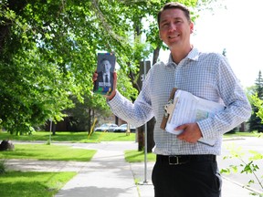 Ward 10 city council candidate Michael Walters poses for a photo in the Pleasantview neighbourhood on Wednesday, July 3. TREVOR ROBB Edmonton Examiner