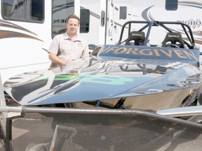 Local racer Dwayne Thomas poses with his boat ‘Unforgiven’  (#88) on Tuesday July 9. Thomas is one of the local racers that can be seen in this weekend’s annual DFI Peace River Gold Cup Jet Boat Races. Thomas finished first in the FX Tunnel Class in last year’s event.