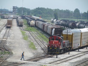 The CN rail yard in Sarnia, shown from the Indian Road overpass, is one of the largest in Ontario. The Transportation Safety Board said in 2011 that the yard's accident rate had decreased significantly. PAUL MORDEN/THE OBSERVER/QMI AGENCY