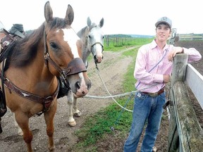 Stratford Northwestern student Tyson Schieckoff, shown with horses Cody and Silver, is among a handful of local athletes headed to the National High School Finals Rodeo in Rock Springs, Wyoming. (SCOTT WISHART, The Beacon Herald)