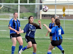 Action from Wednesday night’s Timmins Women’s Soccer Club game between Wolfepack Apparel & Designs and Kapuskasing Eastview RV. The Wolfepack posted a 5-0 win.