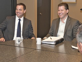 Ontario Progressive Conservative party leader Tim Hudak held a round table meeting with local business people on Wednesday, July 10, 2013 at the Brantford-Brant Chamber of Commerce office in Brantford. (BRIAN THOMPSON Brantford Expositor)