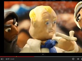 A clay character that resembles Toronto Rob Ford smoking crack stars in the online video. (screenshot from YouTube)