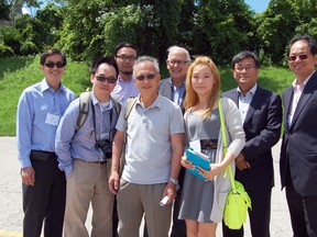 Tillsonburg Mayor John Lessif; centre, welcomed a group of chinese business people from the Canadian Municipal Business Gateway, a newly formed organization aimed at promoting Chinese-Canadian business opportunities. The group was in Tillsonburg Thursday for a tour of the Tillsonburg Regional Airport, Annandale National Historic Site, the Tillsonburg Community Centre, The Bridges at Tillsonburg and parts of downtown, including the Tillsonburg Town Centre Mall. 

KRISTINE JEAN/TILLSONBURG NEWS/QMI AGENCY