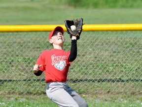 The Timmins NorFab Lynx, both the minor and major squads, will compete in the Little League Provincial Championship at the end of the month. On Thursday, the two teams held a practice to sharpen their skills. Major squad fielder Nick Lalonde, makes a catch in right field.