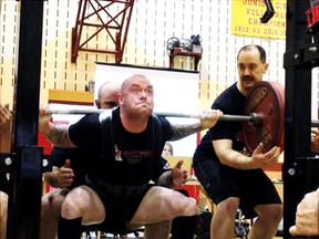 Shaun Roach squats a world record for his division with 187.3 kg at the Canadian Powerlifting Federation Pro and Amateur Nationals June in Kitchener, Ont. Roach broke four world records in the 220 lbs submasters raw drug tested division. Submitted photo