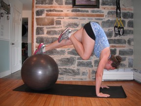 The Stability Ball Pike and Knee Pull is a good advanced core exercise.