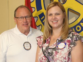 Rotary Club of Chatham vice-president Don 'Sparky' Leonard with Jamie Johnston of Theatre Kent.