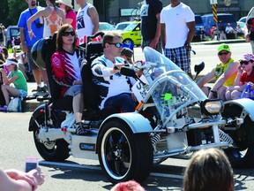 Pepin and his wife Leslie ride the Lithium Hawk in the recent Sherwood Park Canada Day parade. Trent Wilkie/Sherwood Park News/QMI Agency