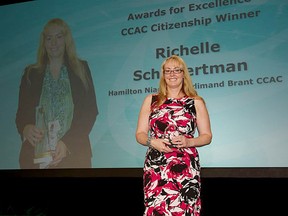 Richelle Schweertman of Simcoe, an employee of the Hamilton Niagara Haldimand Brant Community Care Access Centre, received the provincial Citizenship Award at the annual meeting of the Ontario Association of Community Care Access Centres on June 20. (Contributed Photo)