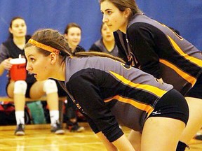 Setter Brianna Brunt, foreground, is the latest player to commit to Nipissing University's OUA women's volleyball program.