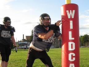 Cornwall Wildcats defensive end Andrew Pidgeon works on an agility drill at the team's Thursday night workout. The 5-1 Wildcats host the Pickering Dolphins Saturday afternoon at Joe St. Denis Field.
Todd Hambleton staff photo