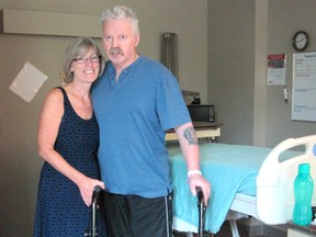 Steve and Brenda Jennings at St. Thomas-Elgin General Hospital where the former St. Thomas soccer stalwart remains as he copes with Huntington's disease.  (Contributed photo)
