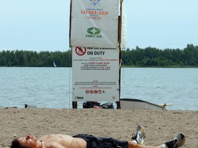 A red flag at Cherry Beach warns swimmers the water has a very high bacteria level Friday, July 12, 2013. (Veronica Henri/Toronto Sun)