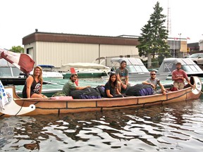 The Paddle Across Canada Tour crew (left to right): Marissa Sieck, Marc Soberano, Hollye Irvine, Scott Graham, James Humpston and Peter Vooys docking in Kenora.
MARNEY BLUNT/DAILY MINER AND NEWS