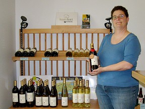 Kim Ludwig of Wooden Bear L Winery, south of Simcoe, says that getting the public to appreciate wine made from fruit other than grapes involves a big education process. (MICHAEL-ALLAN MARION, The Expositor)