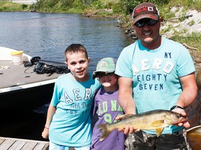 As the Anglers and Young Anglers fishing tournament wrapped up on Saturday afternoon at the Mattagami boat launch, Paul Ethier and his sons Caleb and Max came in with a serious contender, a six pound Walleye. Ethier and his sons were serious contenders for the first place prize of a Lunde boat, Mercury Outboard, but for Ethier, it was all about getting out on the water with his sons.