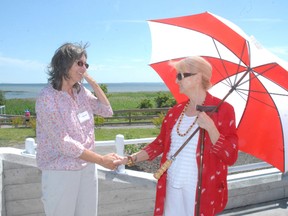 Kathy Smith (left), the landscape architect from Port Colborne who designed the new park in Port Rowan, talked with Linda Moffat, a member of the park’s board of directors, following the official opening of the site on Saturday morning. (DANIEL R. PEARCE Simcoe Reformer)