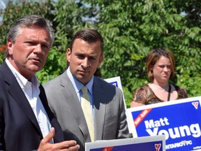 Ontario PC transportation critic Frank Klees joined Ottawa South Tory candidate Matt Young at the Greenboro transit station on Monday to slam a proposed new tax to help pay for transit infrastructure improvements in Toronto.
CHRIS HOFLEY/OTTAWA SUN/QMI AGENCY