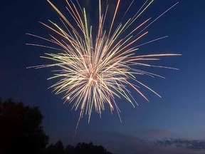 Spectacular fireworks illuminate the night sky over the Avon River Monday as the 13th season of Stratford Summer Music got underway. (SCOTT WISHART The Beacon Herald)