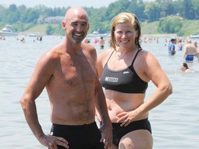 Distance swimmers Chris Peters and Lisa Anderson will attempt to make the 30-kilometre crossing from the lighthouse at the tip of Long Point to the Walker Street beach in Port Dover Friday night. The pair is doing so in support of Canadian Tire’s Jump Start program for young athletes.  (MONTE SONNENBERG Simcoe Reformer)