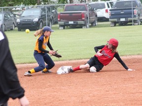 A Melfort Heat player slides into second base during Melfort’s 4-2 win over the Unity Panthers at the Under 14 “C” Provincial softball in Birch Hills on Saturday, July 13.