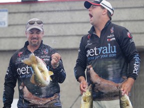 Fishing locals Jason Doyon and Rob Laframboise react after a walleye jumps loose during the official weigh-in at the Roberta Bondar Pavilion at the end of the Third Annual Kiwanis International Walleye Tournament on the weekend. Laframboise and Doyon won last year's top prize of $10,000.  This year brothers John and Rob Eusebi reeled in the top prize of $5,000.