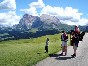 A family gets ready for a hike in Italy’s Alpe di Siusi--the largest alpine meadow in Europe. RICK STEVES PHOTO