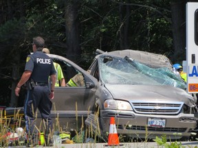 Emergency crews on the scene of an accident Tuesday afternoon near Hepworth. (KEITH GILBERT/QMI AGENCY)
