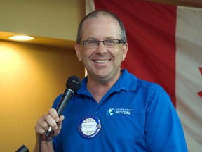 Portage & District Recycling CEO Chris Tompkins speaks to members of the Rotary Club during Tuesday's meeting about what is new and exciting in the world of recycling. (ROBIN DUDGEON/PORTAGE DAILY GRAPHIC/QMI AGENCY)