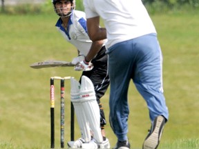 Dinosaur Rohit Arora had a great knock with 81 runs of 64 balls during last Sunday’s match between the Grande Prairie Dinosaurs and Warriors. The Warriors prevailed, edging the Dinos by just one. (Diana Rinne/Daily Herald-Tribune)