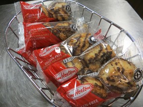 A basket of Tim Horton's new gluten-free coconut macaroons. The tasty treats have been on shelves since Monday and provide an on-the-go snack option for people with celiac disease or gluten sensitivities. (Elizabeth McSheffrey/Daily Herald-Tribune/QMI Agency)