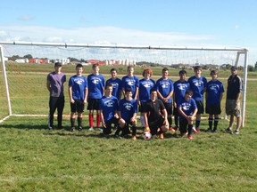 Peace River's U-16 soccer team poses for photos following competition at the Youth Outdoor Soccer Provincial Tournament earlier this month. (Photo submitted by Nicola Pyper)