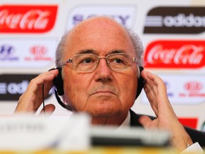 FIFA President Sepp Blatter arrives attends a media briefing to discuss the Confederations Cup and the latest preparations for next year's World Cup finals in Brazil, in Rio de Janeiro July 1, 2013. (REUTERS)