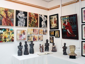 Distinguished artist for 2013 was Brigette Bere and here is a display of her sculptures as well as some of her paintings on display at the 36th annual LaCloche Art Show. Photo by Dawn Lalonde/Mid-NorthMonito/QMIAgency