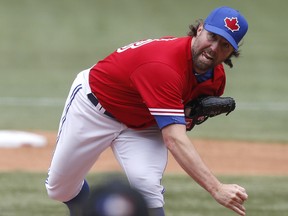 Jays starter R.A. Dickey's Cy Young win with the Mets is yesterday's news. (Craig Robertson/Toronto Sun)