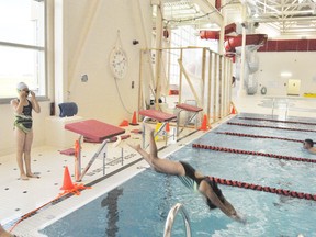 Allysa Camposano, 10, of the Blue Dophins swim club, practices her freestyle starts duing a practice on Tuesday, July 9.
Barry Kerton | Whitecourt Star