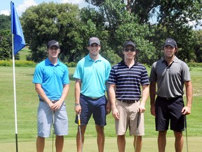 Trenton Golden Hawks alumni Spencer Finney, Michael Radisa, Andrew Parks and Kent McPherson topped the field at the 5th annual Peter Huff Memorial Golf Classic, Sunday at Pineridge Golf & Country Club in Warkworth. The foursome shot a 12 under par at the best ball event.