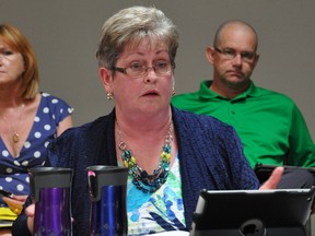 Bonnie Adams, Hastings and Prince Edward Counties Health Unit board member, address concerns about comments made to the media by a fellow board member, during a special meeting held at the North Park Drive health unit office on Thursday