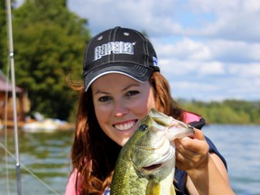 Ashley Rae holds a largemouth bass she caught on Loughborough Lake, one of the five lakes on which the first Land O’ Lakes Fishing Tournament will be held.