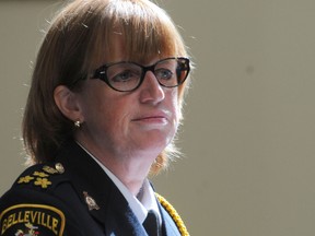 Chief Cory McMullan listens during a presentation on the importance of mental health among police officers. The city's police services board heard from Kristina Hulton, a workplace wellness specialist, on how mental health issues are quickly becoming the fastest growing disability claim.