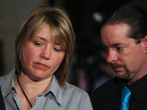 Leah Parsons, mother of Rehtaeh Parsons, and her partner, Jason Barnes during a press conference for Rehtaeh Parsons at Parliament Hill in Ottawa April 23, 2013.  (Andre Forget/QMI Agency)